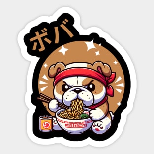 Cute Bulldog Eating Ramen Sticker